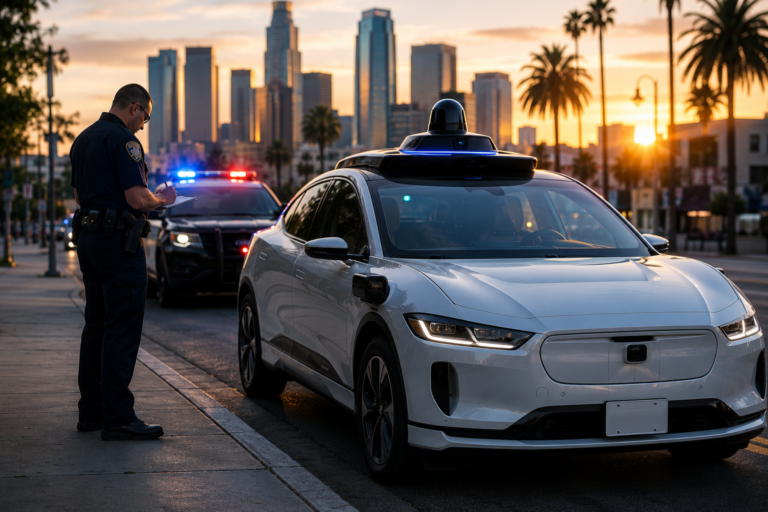 this image shows a driverless car getting a traffic citation